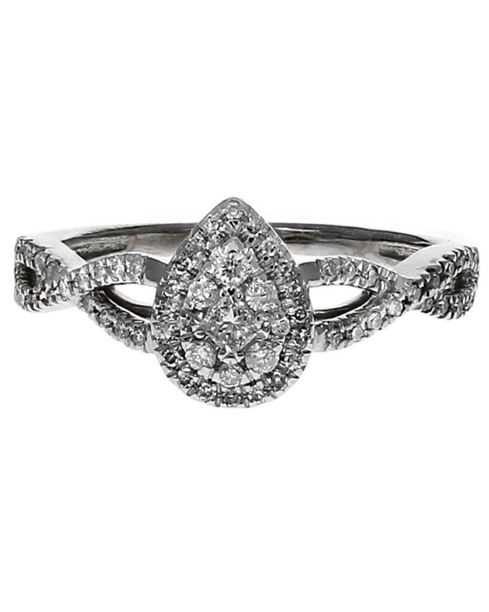 Mixed Diamond Pear Shaped Halo Engagement Ring in White Gold